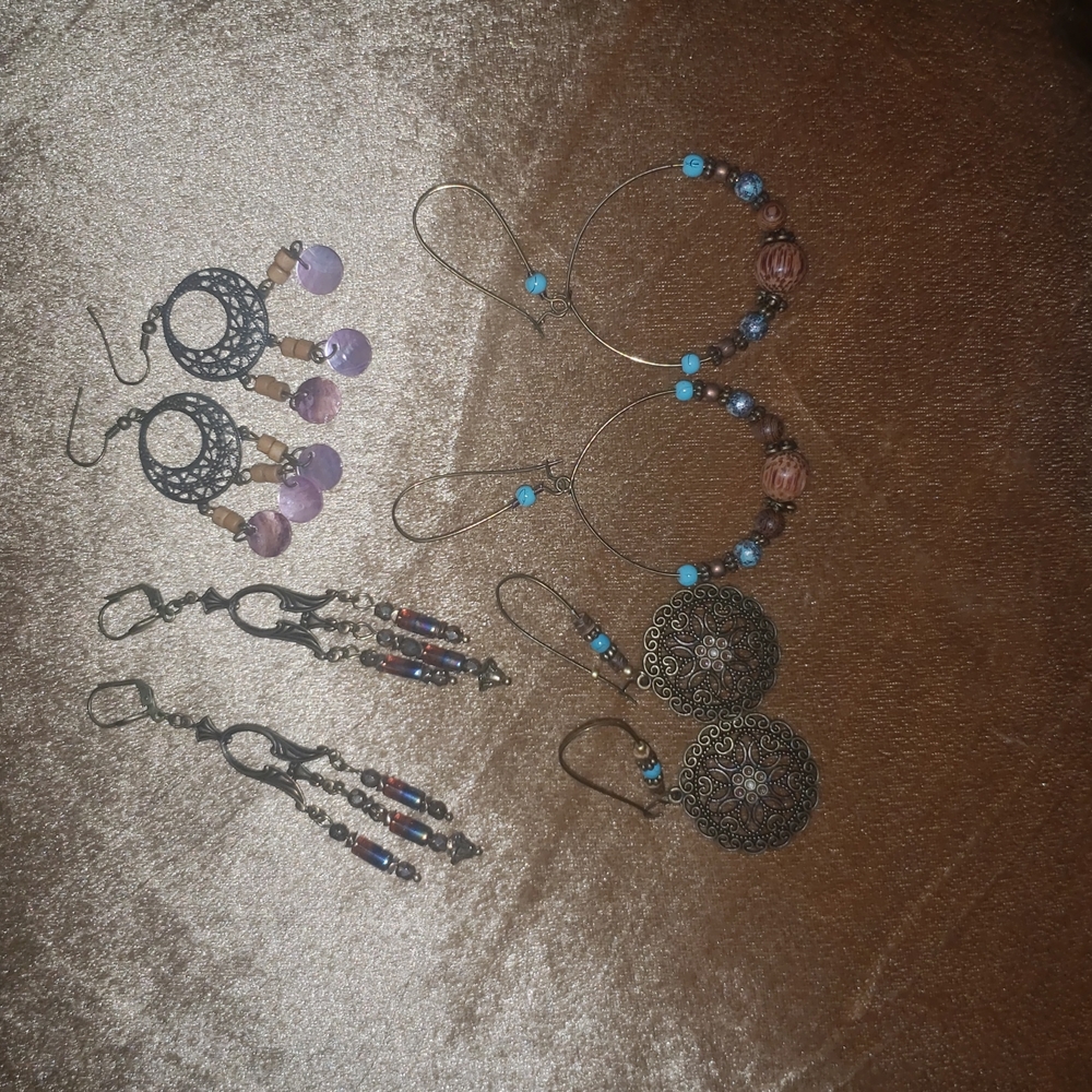 Earrings set of 4, gorgeous beaded pierce style